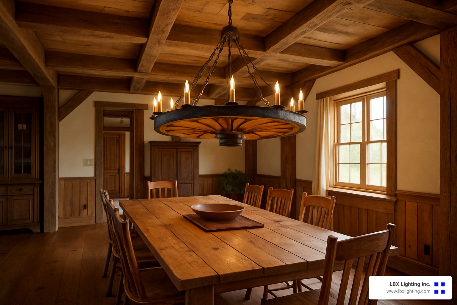 Rustic Radiance: Your Guide to Wagon Wheel Light Fixtures 9 rustic wagon wheel chandelier in dining room with proper proportions - rustic wagon wheel light fixture