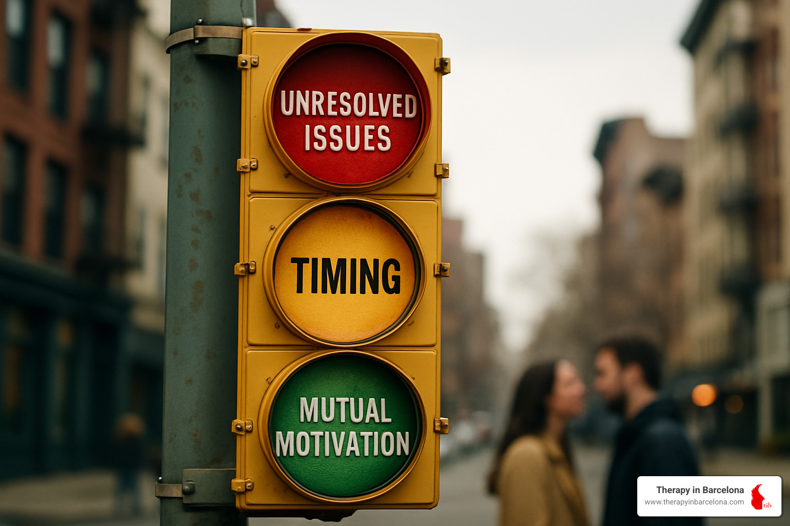 Traffic light showing success factors in marriage counseling - can marriage counselling work
