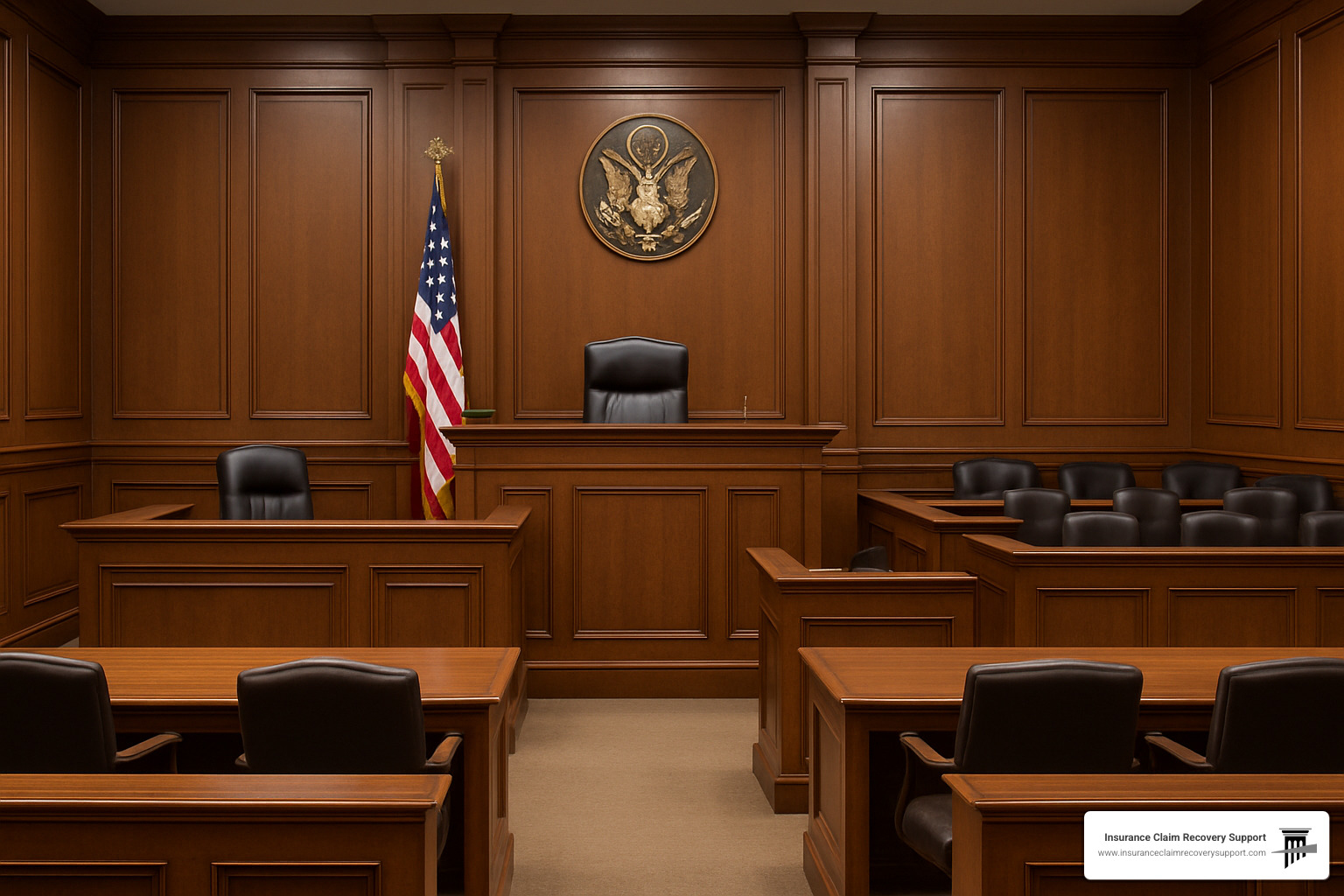 Interior of federal courthouse showing courtroom where government claims litigation takes place - government building claims