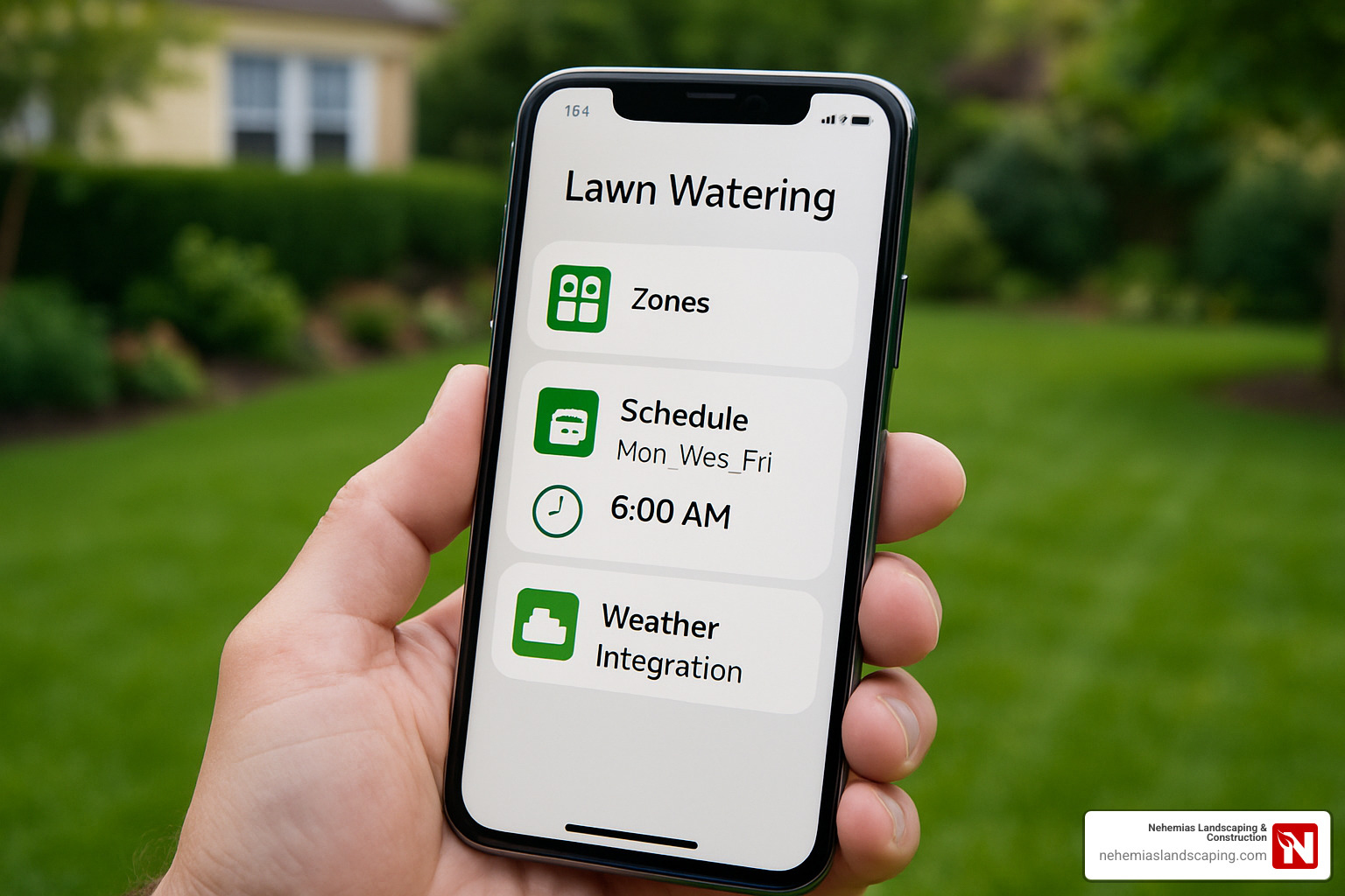 smartphone showing lawn watering system scheduling app interface - lawn watering system