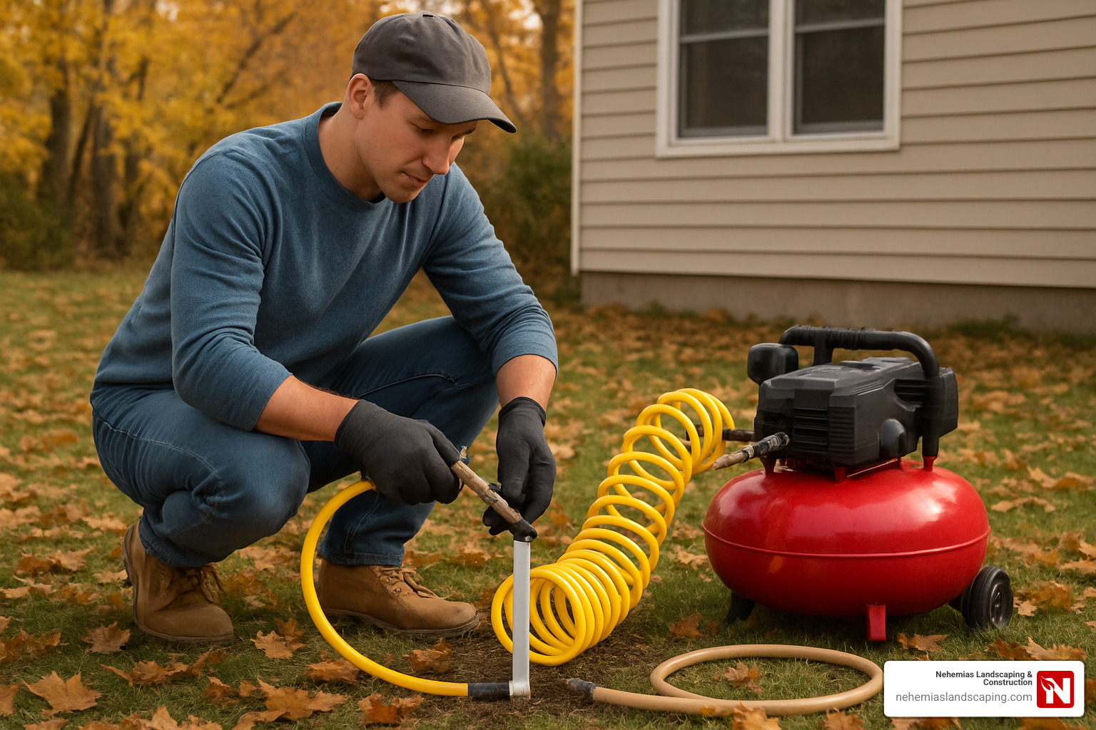 irrigation system winterization with air compressor - lawn watering system