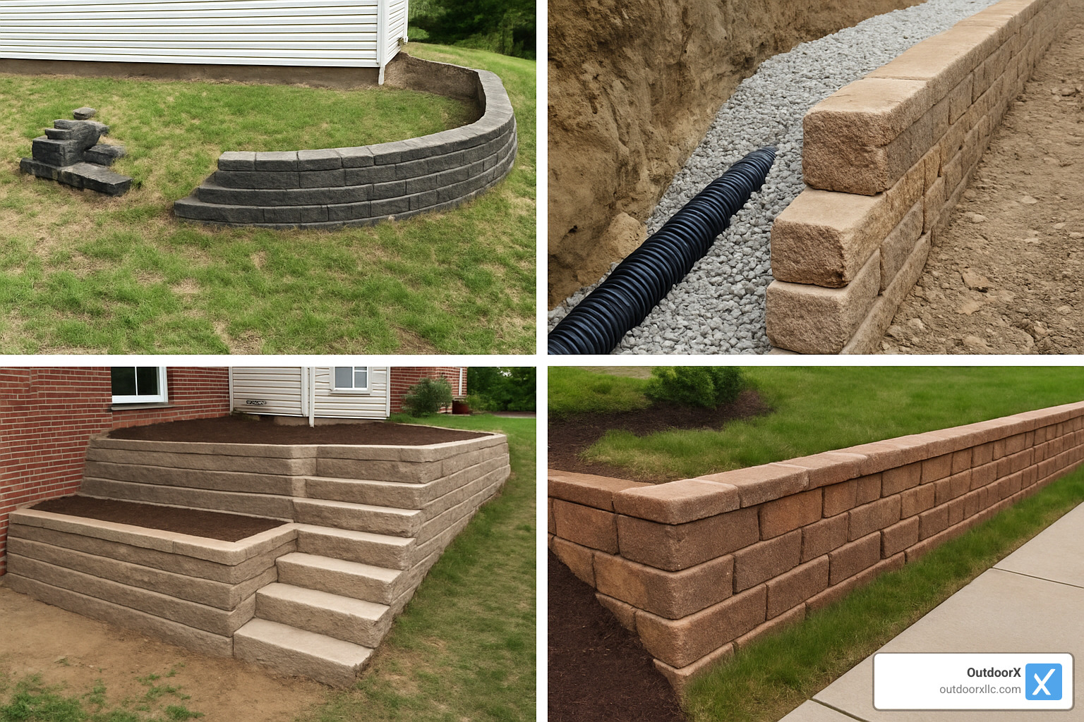 contractor portfolio collage - retaining wall contractor near me