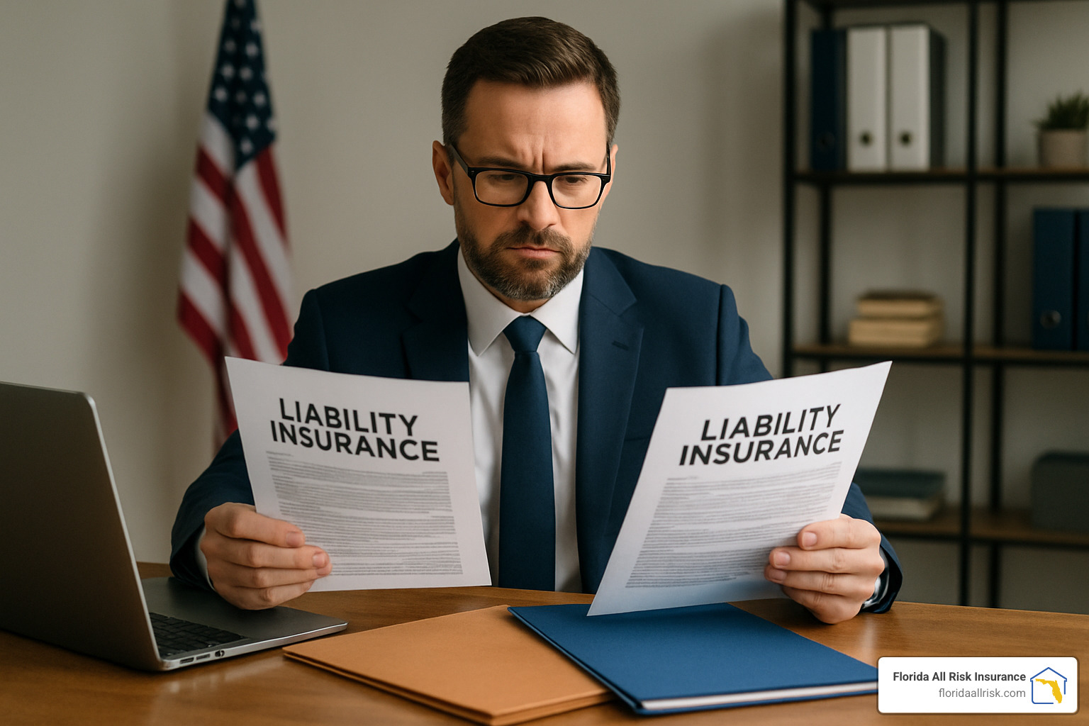 business owner reviewing different types of liability insurance policies - business liability insurance near me