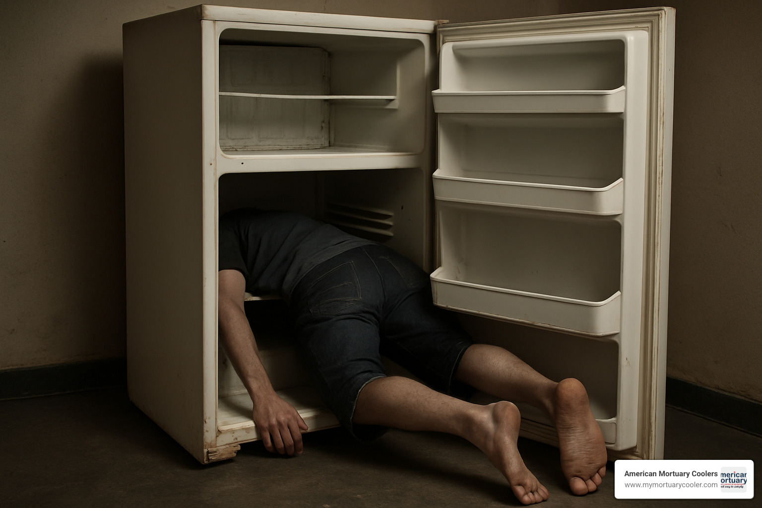 Forensic pathologist examining preserved tissue samples - body in refrigerator