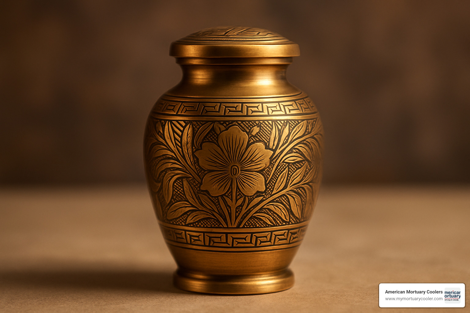 Brass keepsake urn with etched design and threaded lid - small urns for ashes