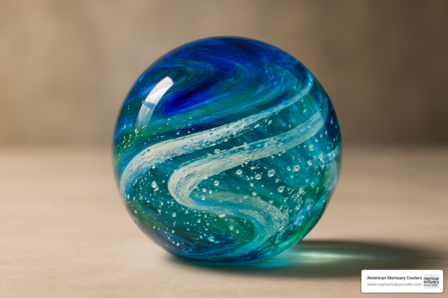 Glass memorial orb with swirled design incorporating ashes - small urns for ashes