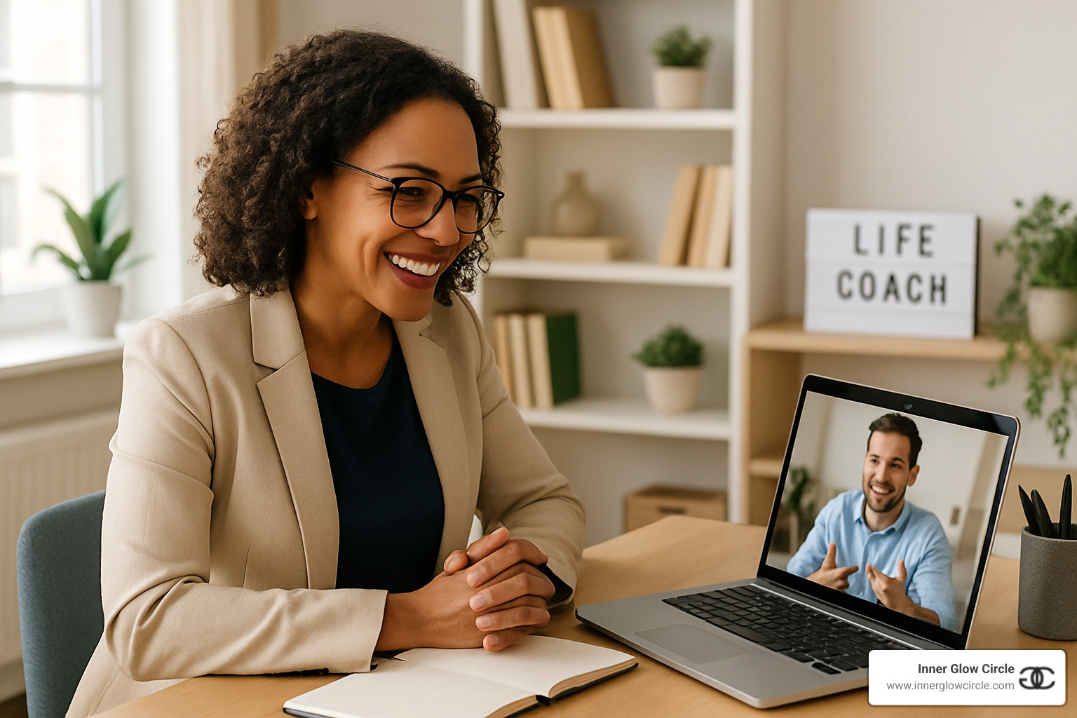 life coach working remotely with client on video call - life coach training