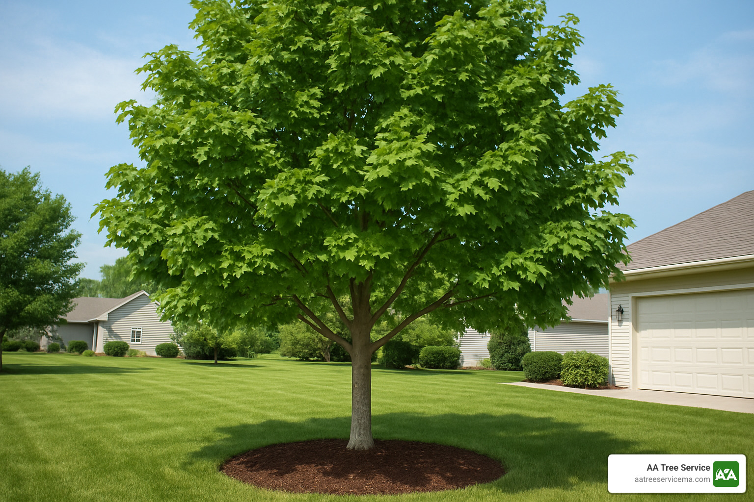 healthy pruned maple tree with proper structure - local tree trimmers in my area