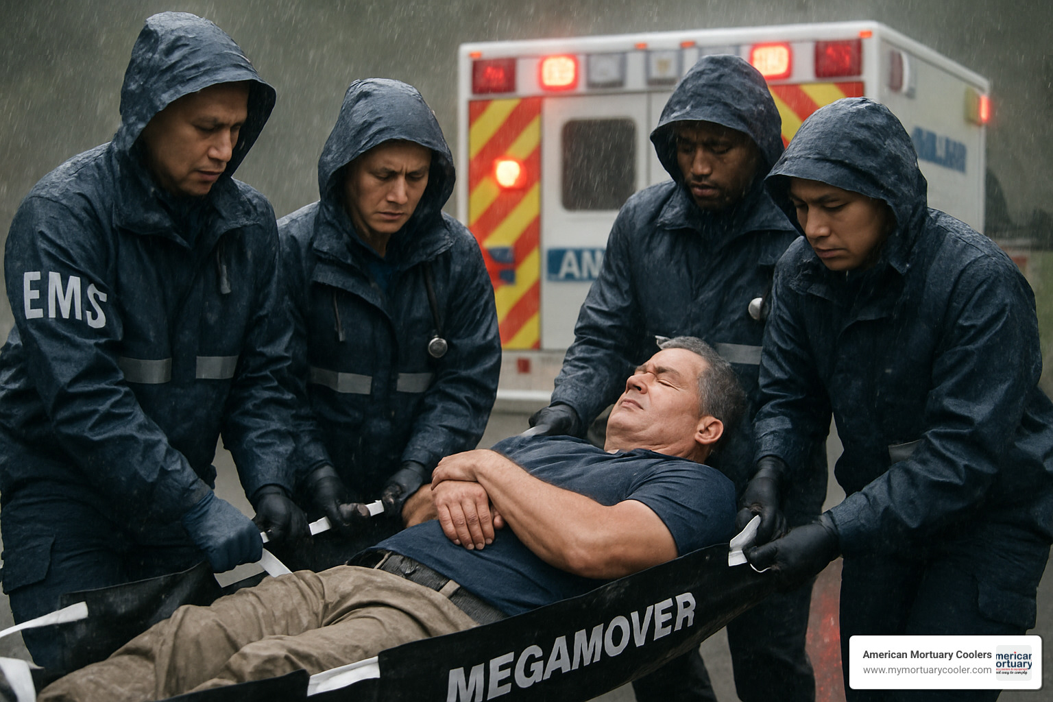 EMTs using MegaMover EMS in rainy conditions - megamover ems