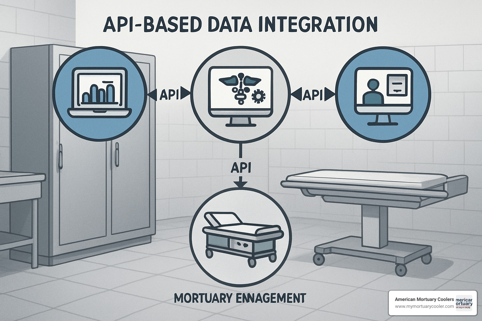 API flowchart showing data integration between mortuary management systems - mortech
