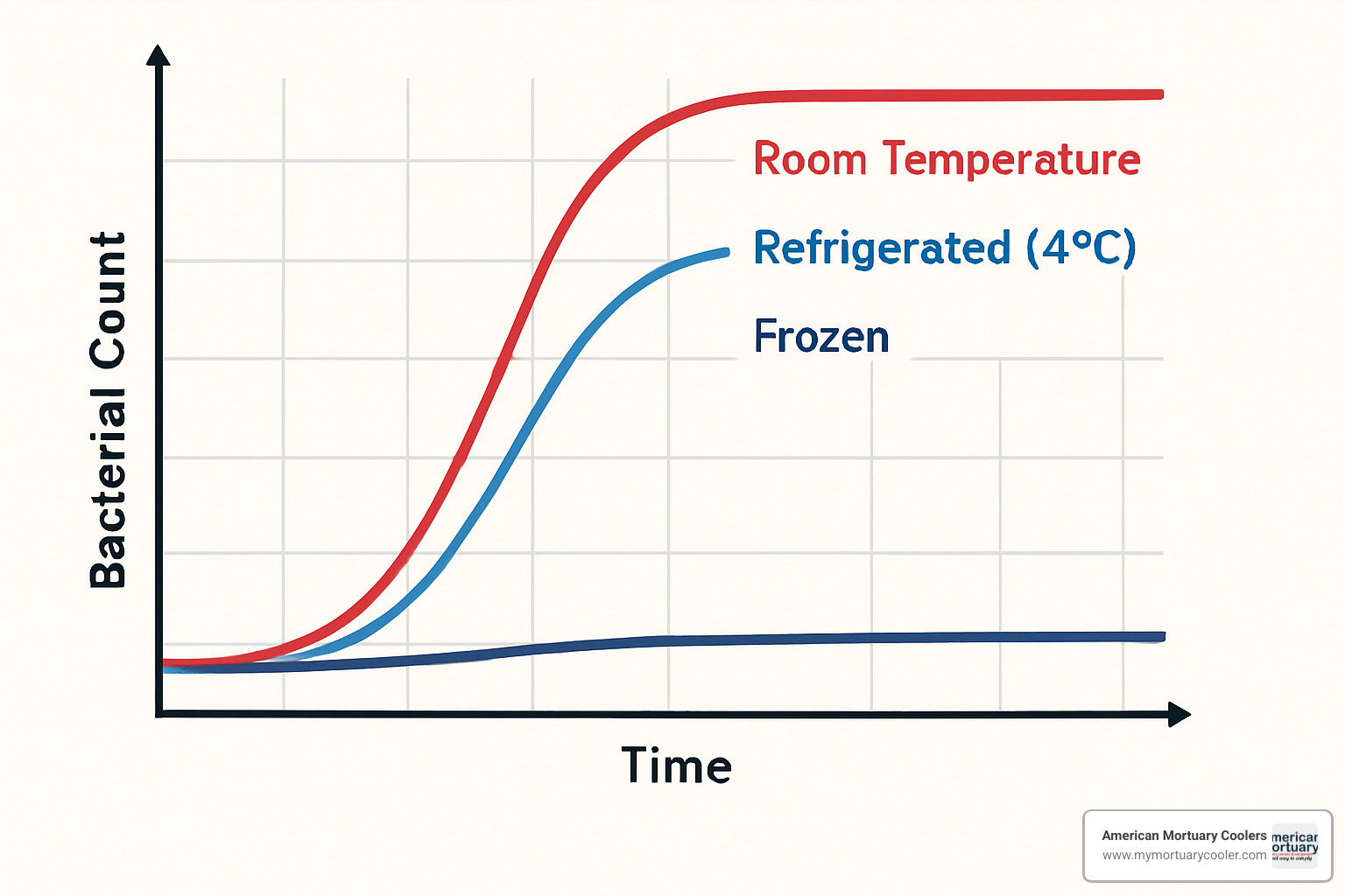 Bacterial growth curves at different temperatures - refrigerated morgue