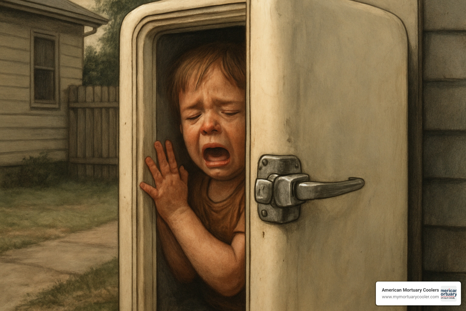 child trapped in refrigerator illustration - refrigerator death