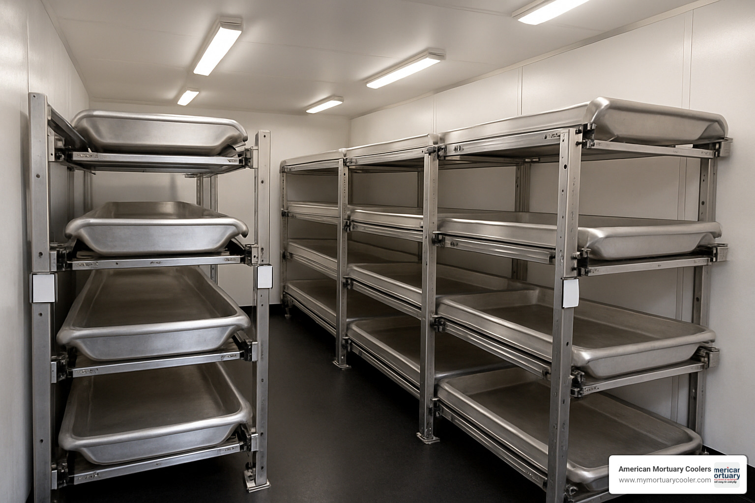 interior racking system of a mobile morgue - mobile morgue