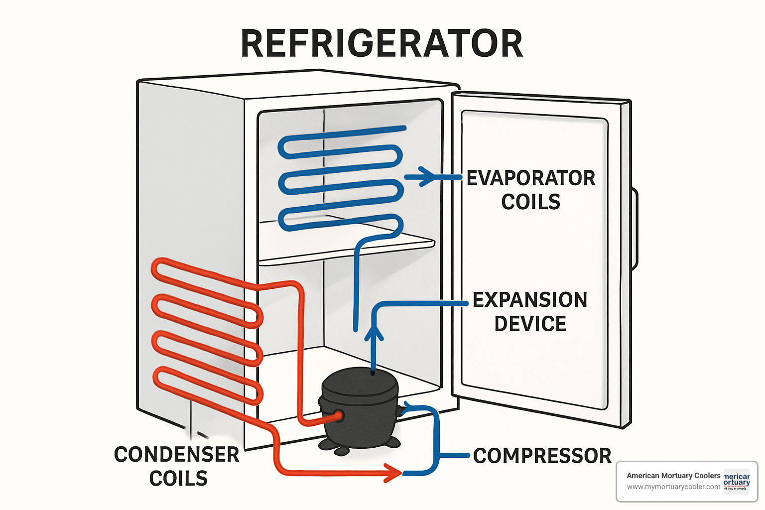 detailed diagram of refrigerator core components - anatomy of refrigerator