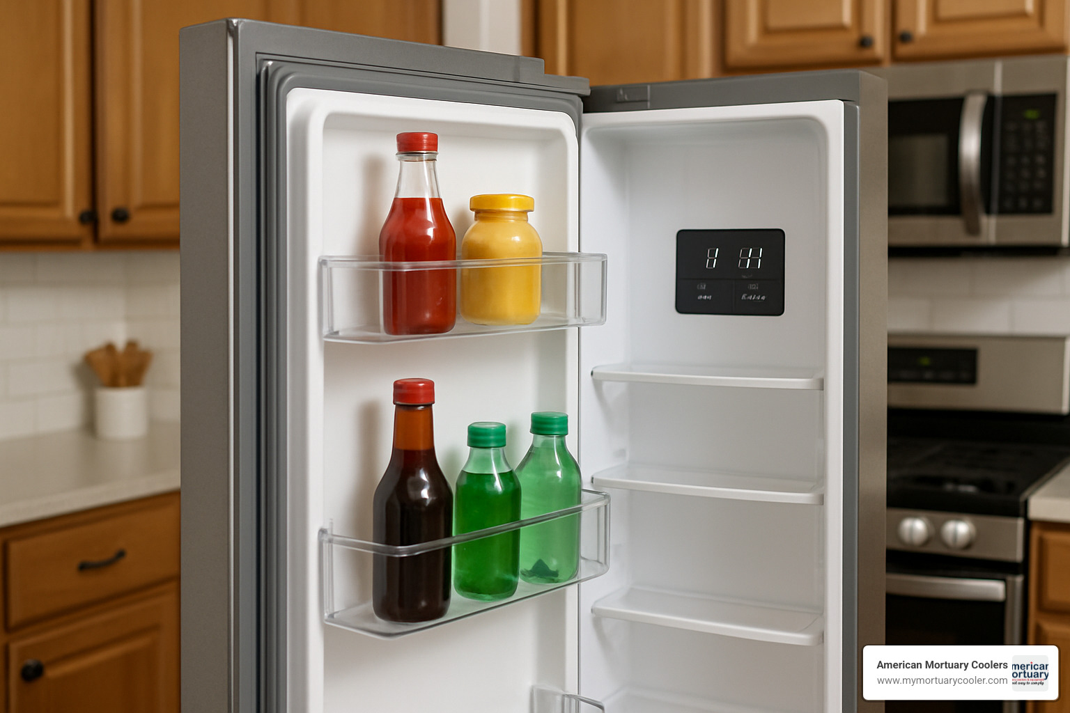 close-up of refrigerator door components showing gasket, shelves, and control panel - anatomy of refrigerator