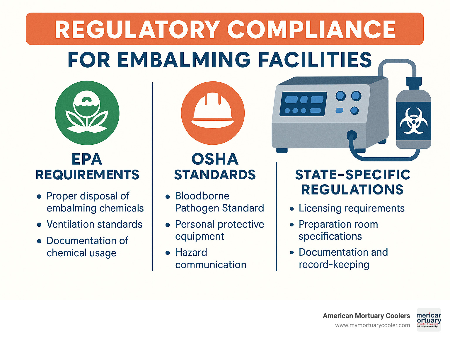 Regulatory compliance infographic for embalming facilities - embalming machine infographic 