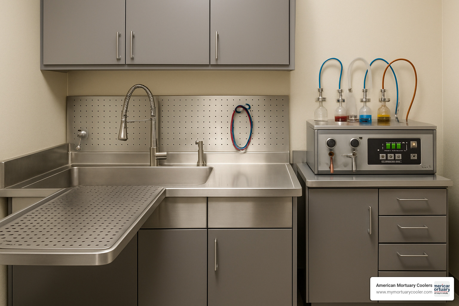 Integrated embalming station with sink and storage - embalming machine