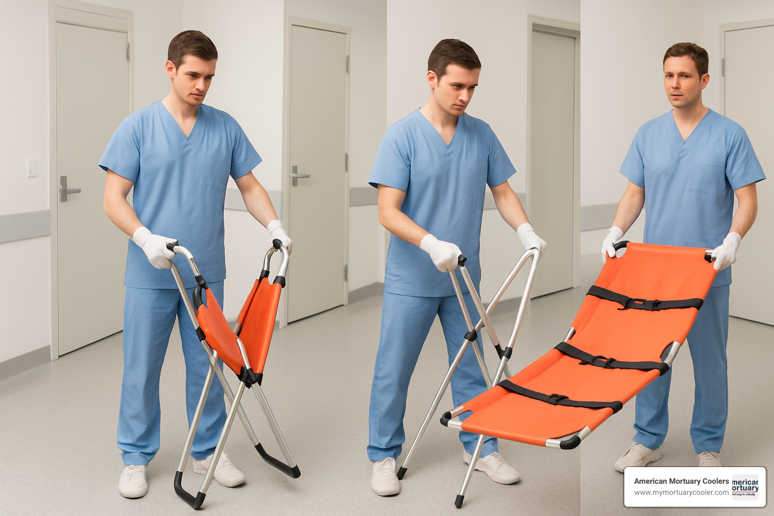 Step-by-step folding sequence of a typical foldable stretcher - foldable stretcher