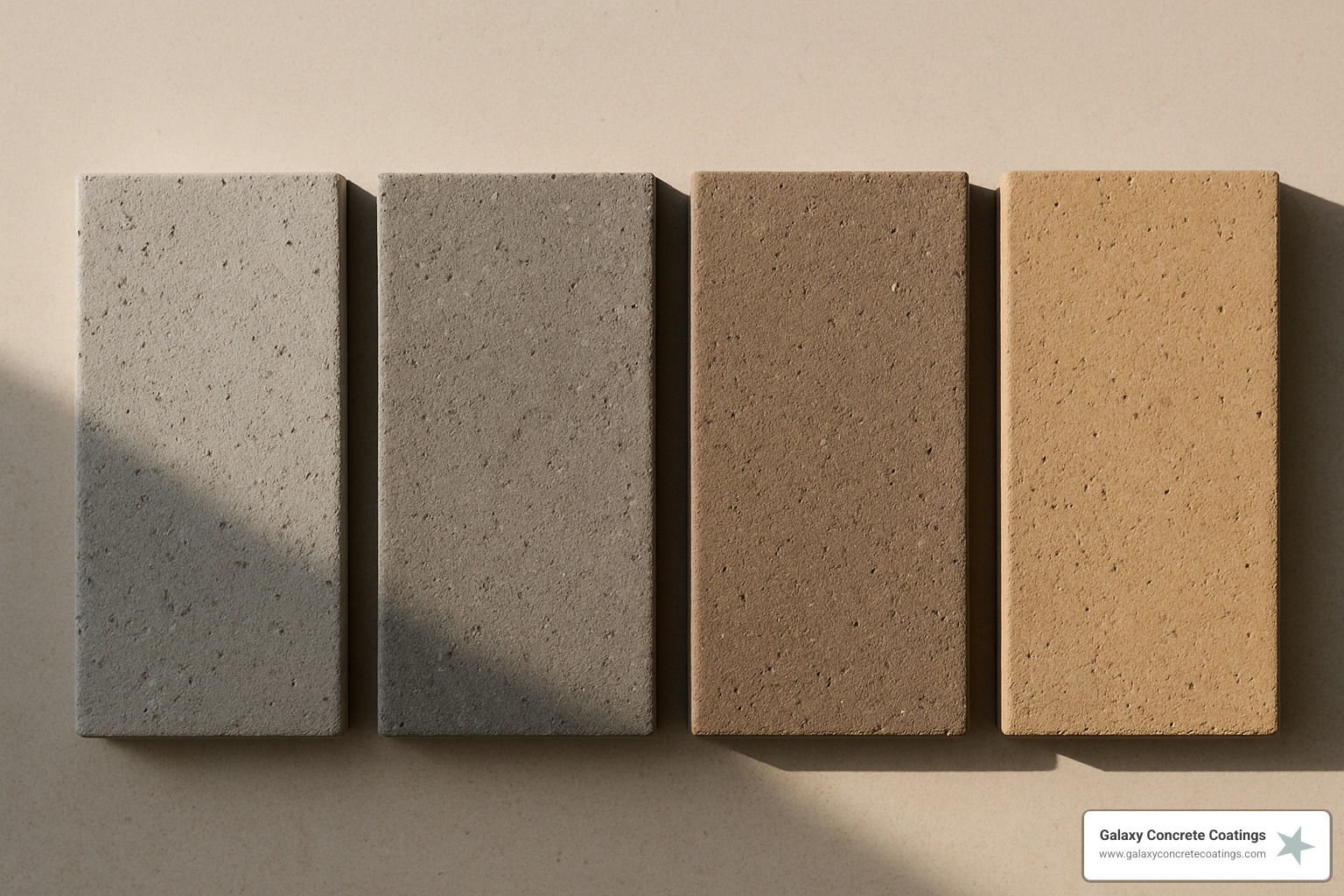 side by side concrete coating color samples under different lighting - Color Options for Concrete Coatings side by side concrete coating color samples under different lighting - Color Options for Concrete Coatings