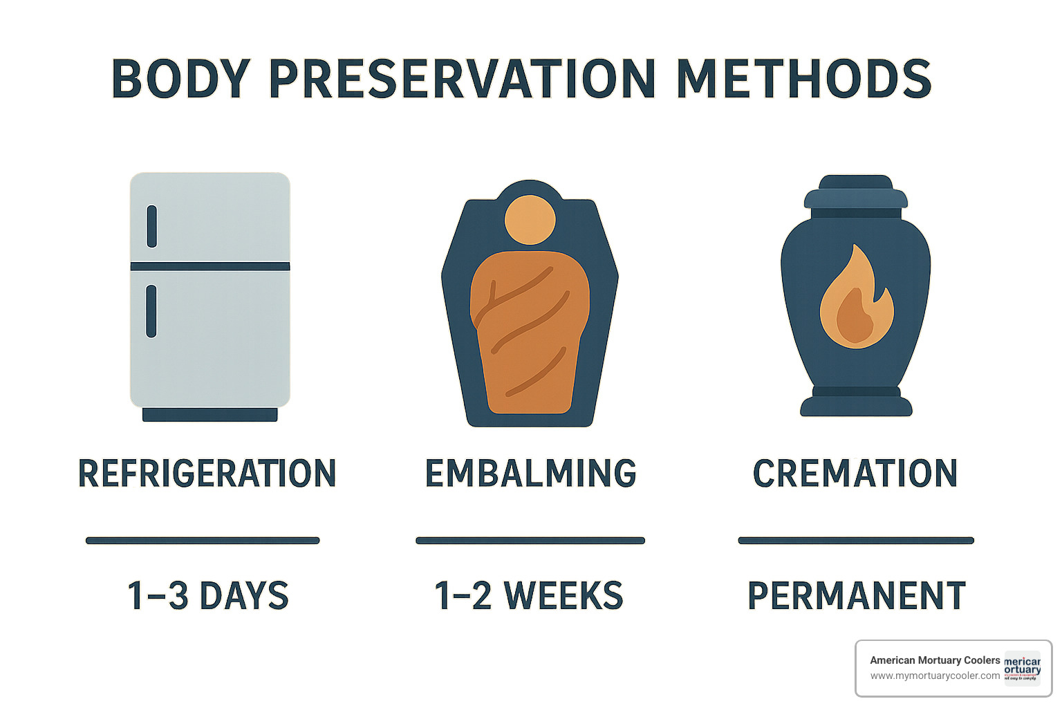 Comparison of body preservation methods - how long can a body be refrigerated before burial