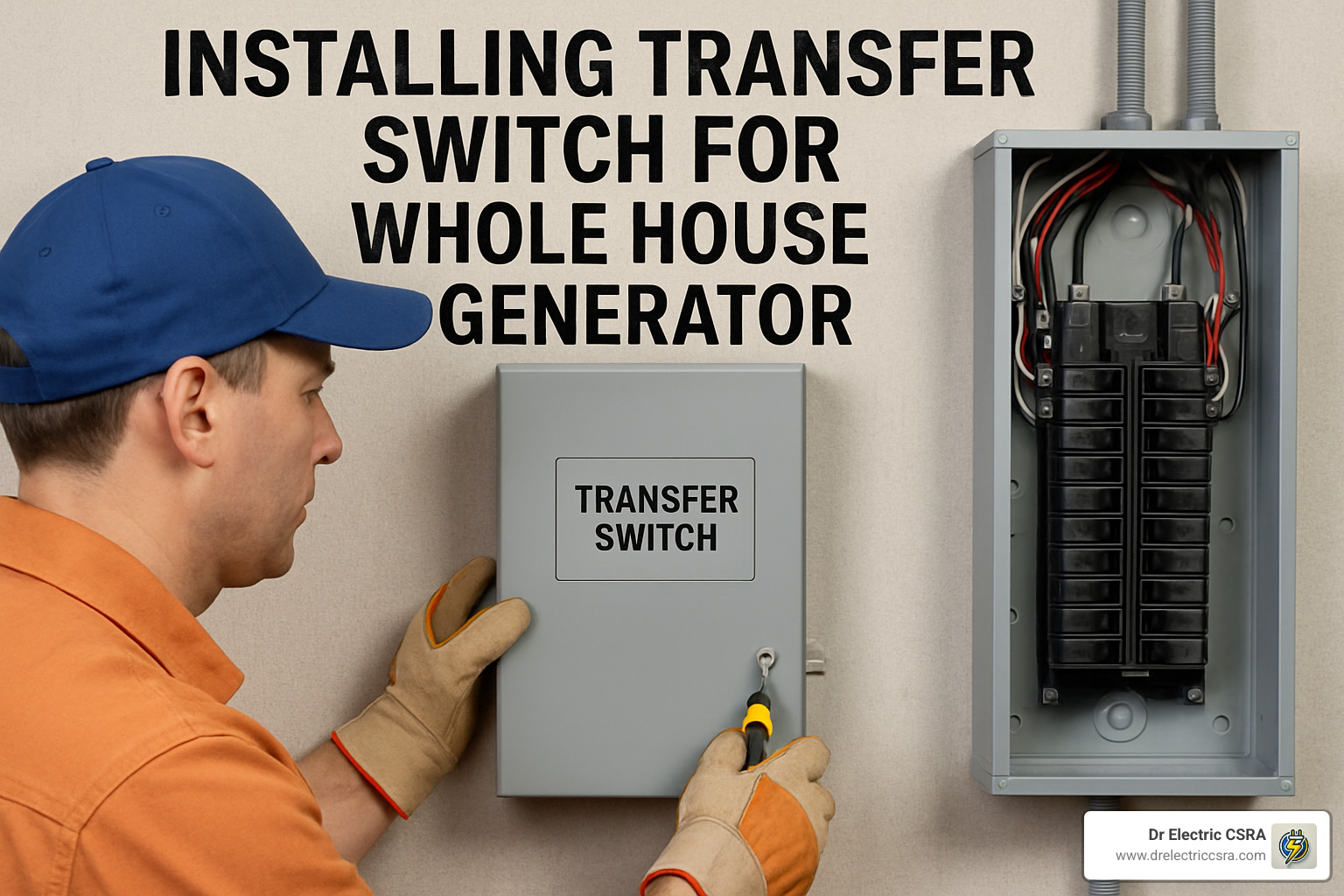 Transfer switch maintenance inspection by electrician - installing transfer switch for whole house generator