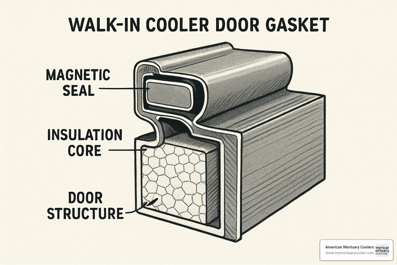 door gasket cross-section showing magnetic seal and insulation properties - walk in cooler door