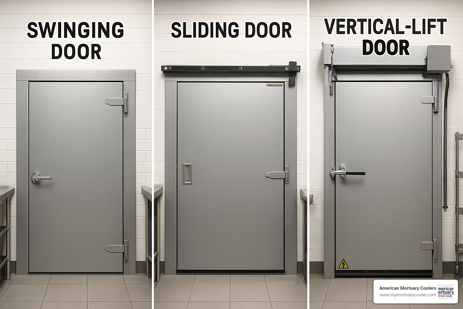 different walk-in cooler door styles side by side - walk in cooler door