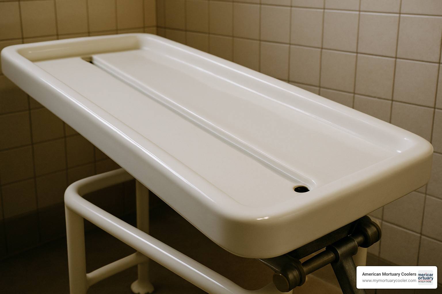 drainage channel on porcelain embalming table - porcelain embalming table