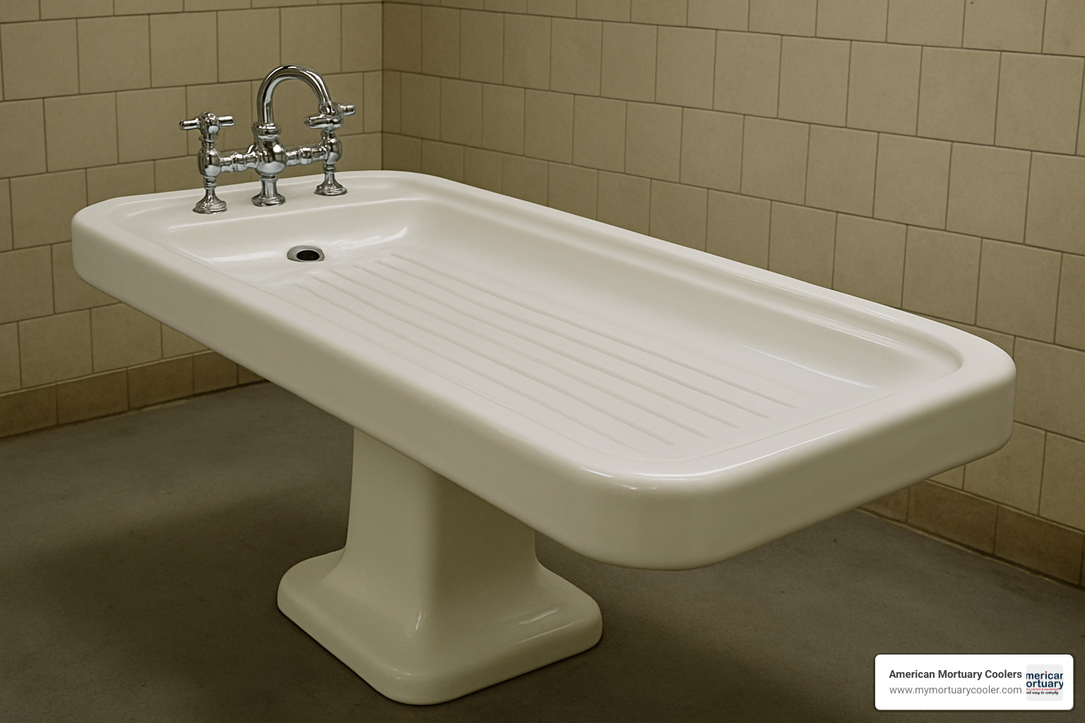 restored porcelain embalming table in museum setting - porcelain embalming table