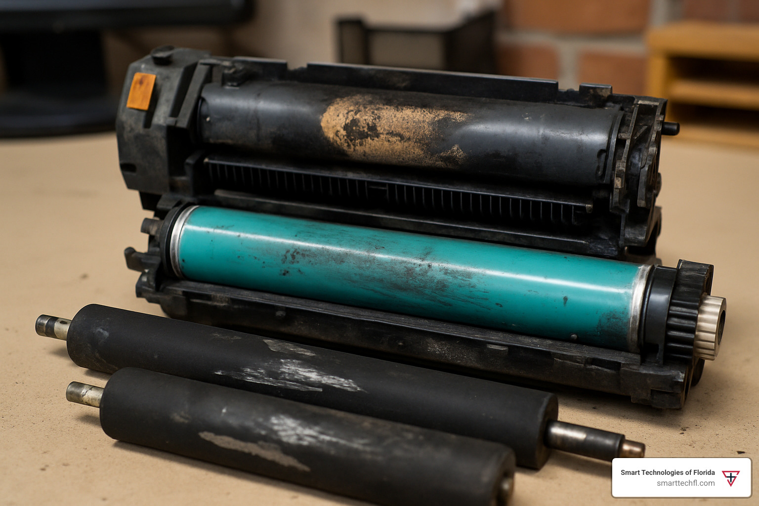 worn printer parts showing signs of replacement need - laser printer maintenance tips