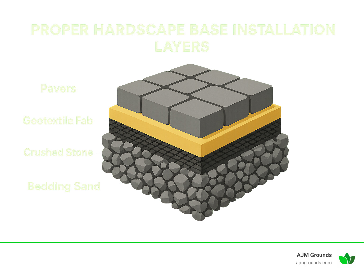 diagram showing proper hardscape base installation layers - hardscape construction service infographic 