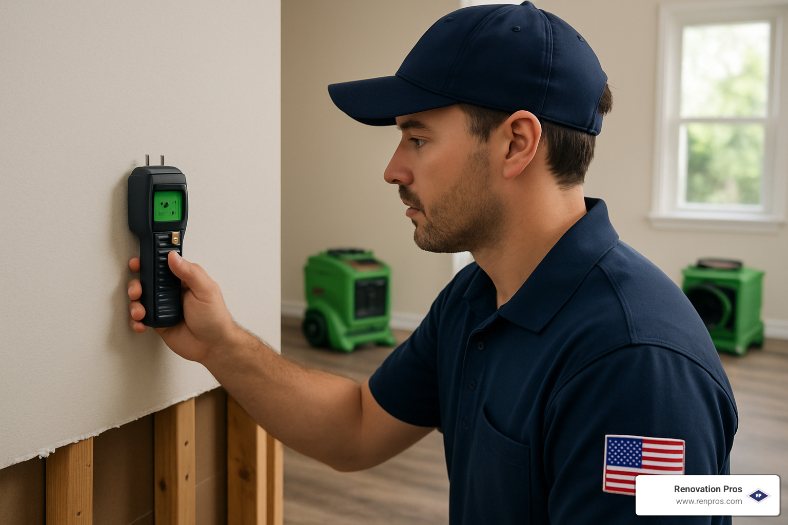 technician using moisture meter to detect hidden water damage - sprinkler water damage temecula