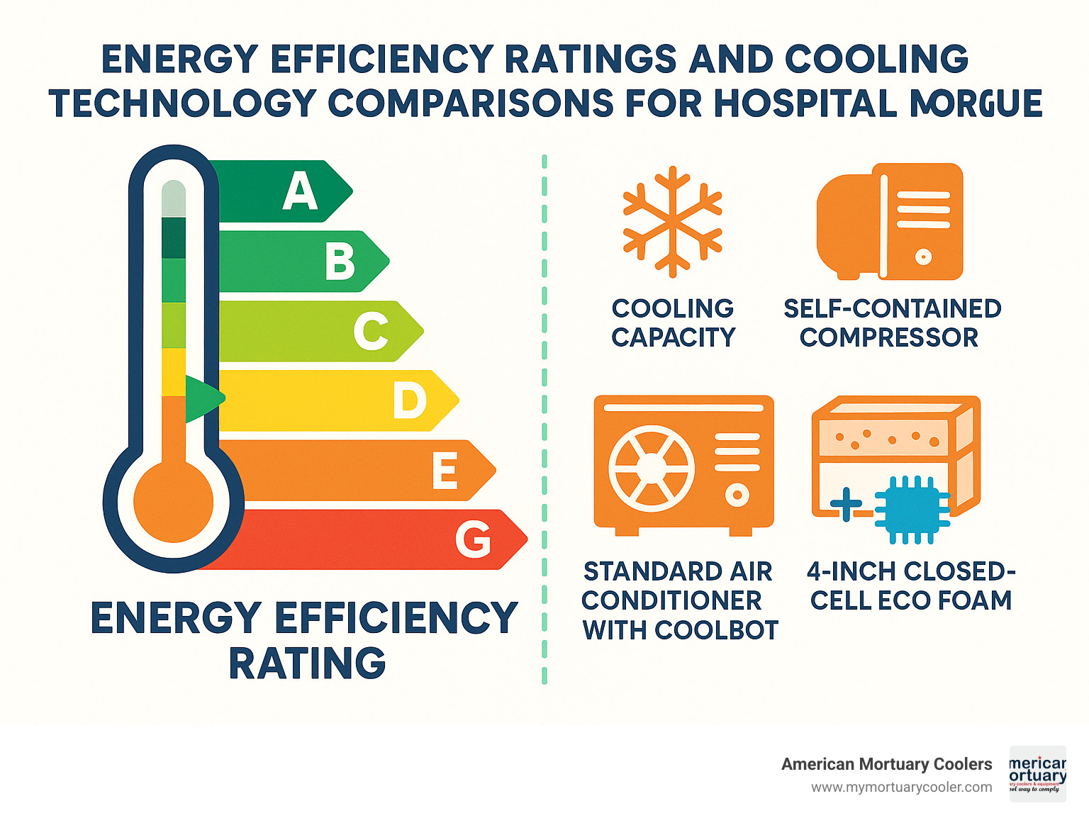 Energy-efficiency ratings and cooling technology comparison for morgue coolers