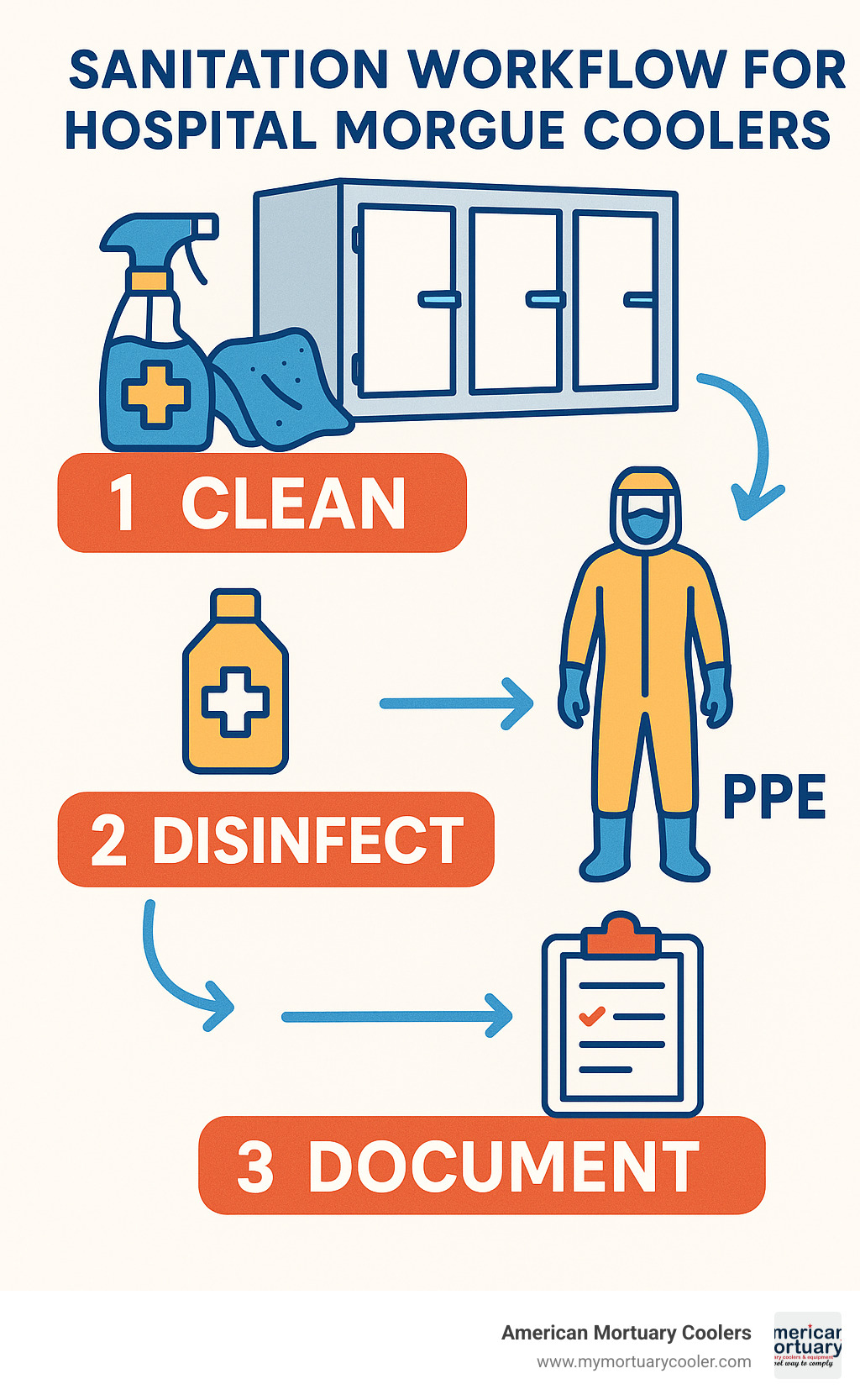 Sanitation workflow diagram for hospital morgue coolers