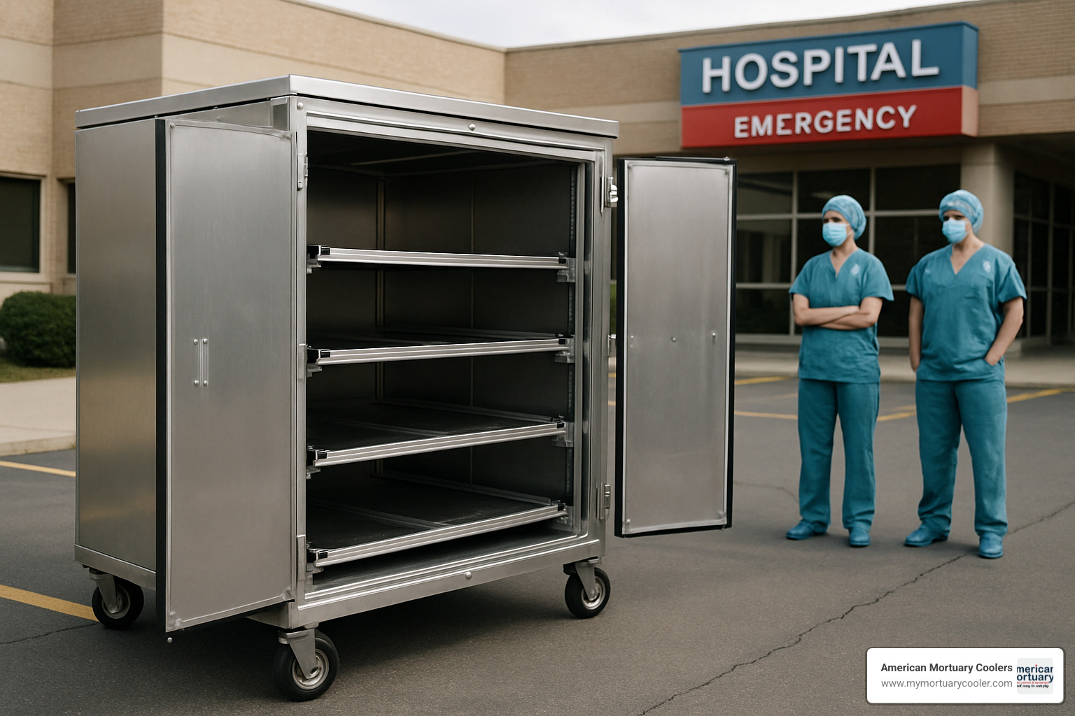 Portable pop-up morgue cooler in use