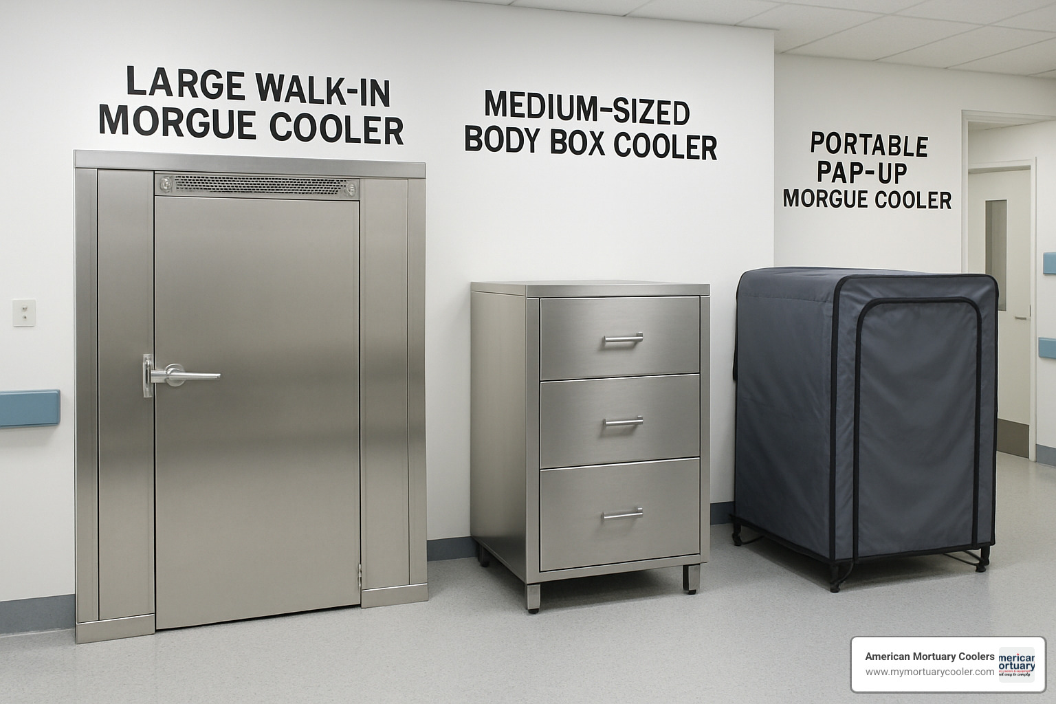 Different types of hospital morgue coolers