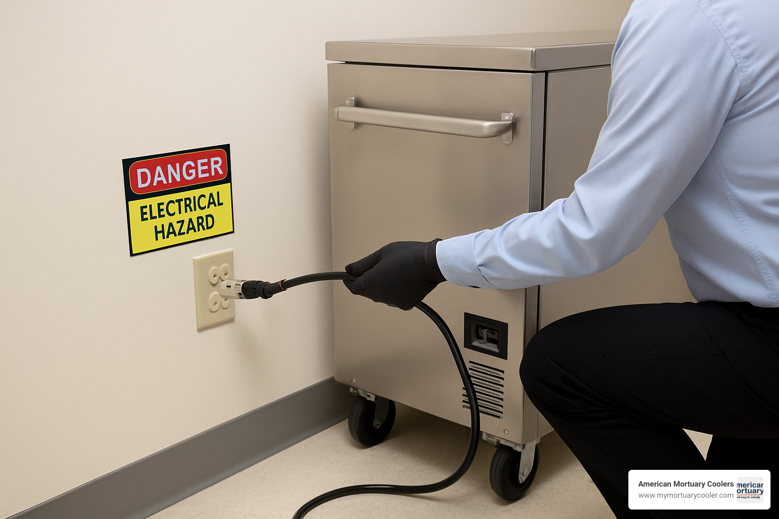 electrical hookup for a portable morgue cooler - rent morgue cooler