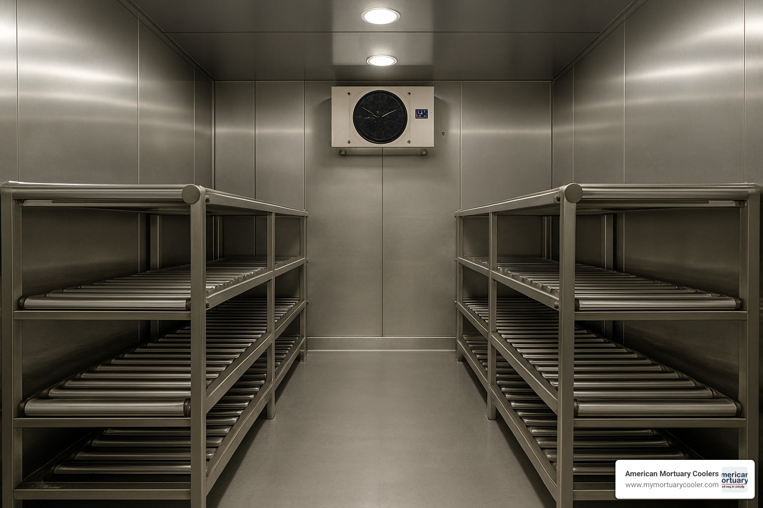 mortuary cooler interior with racks - 10 x 18  Mortuary Cooler