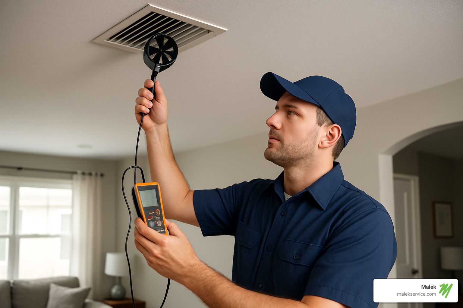 Air balancing professional measuring airflow at a register - why is my room not cooling down