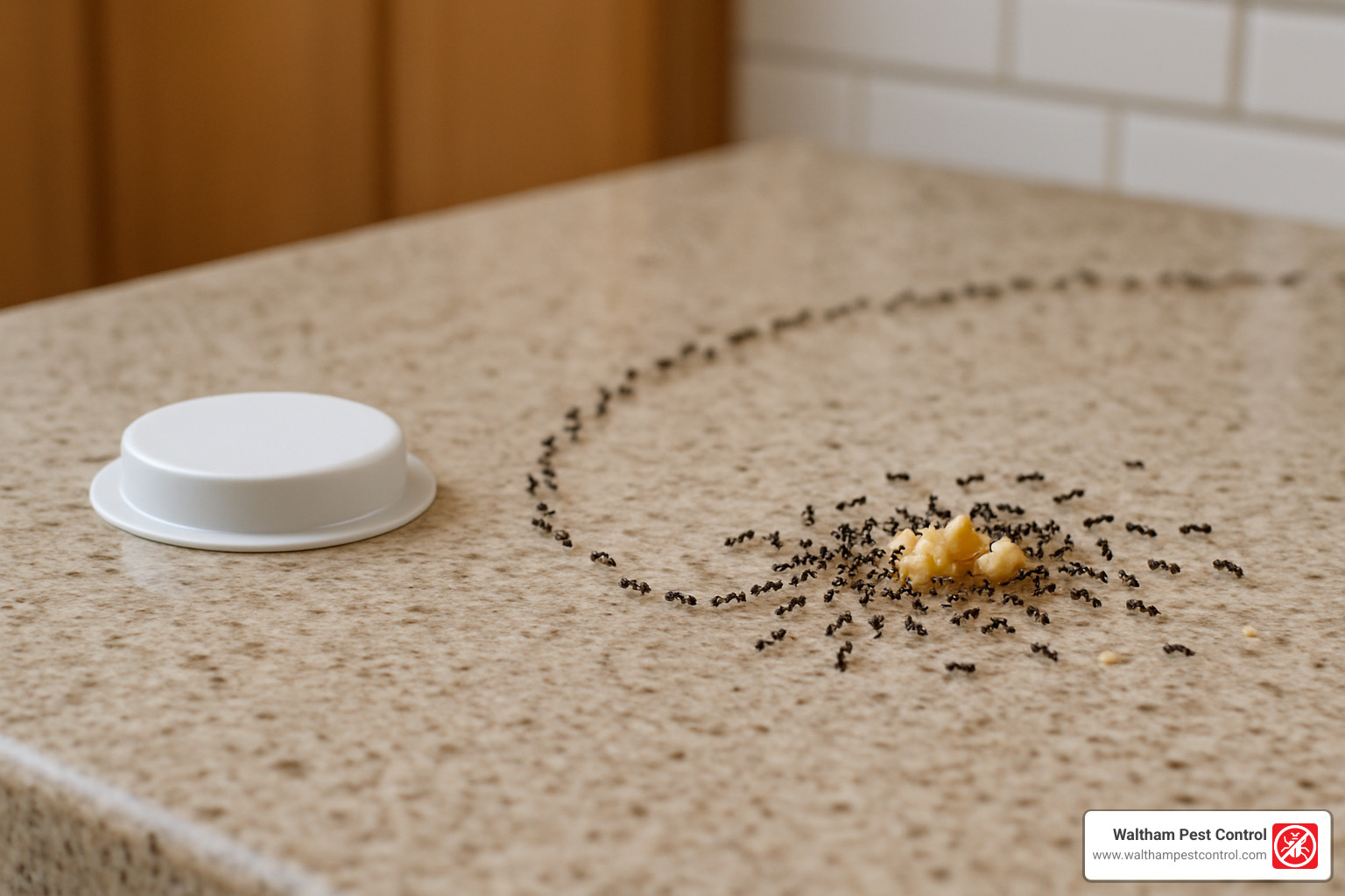 ants ignoring bait while being attracted to food crumbs nearby - bait for ants in house
