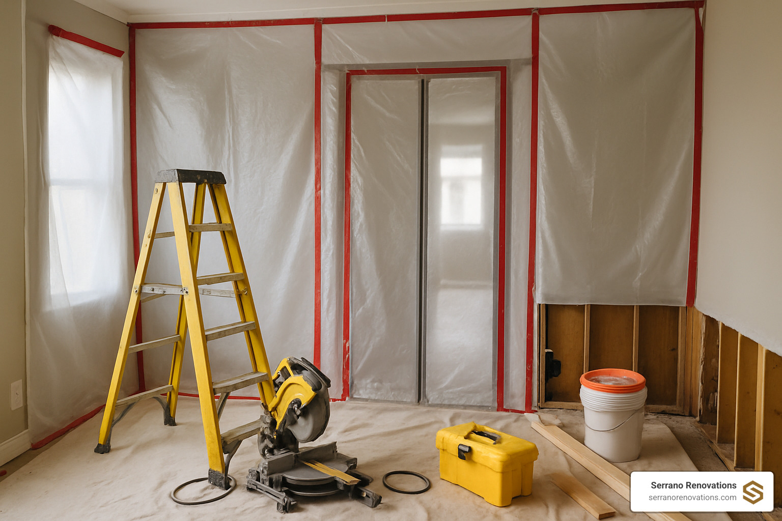 Interior renovation work zone with dust barriers - interior renovation contractor