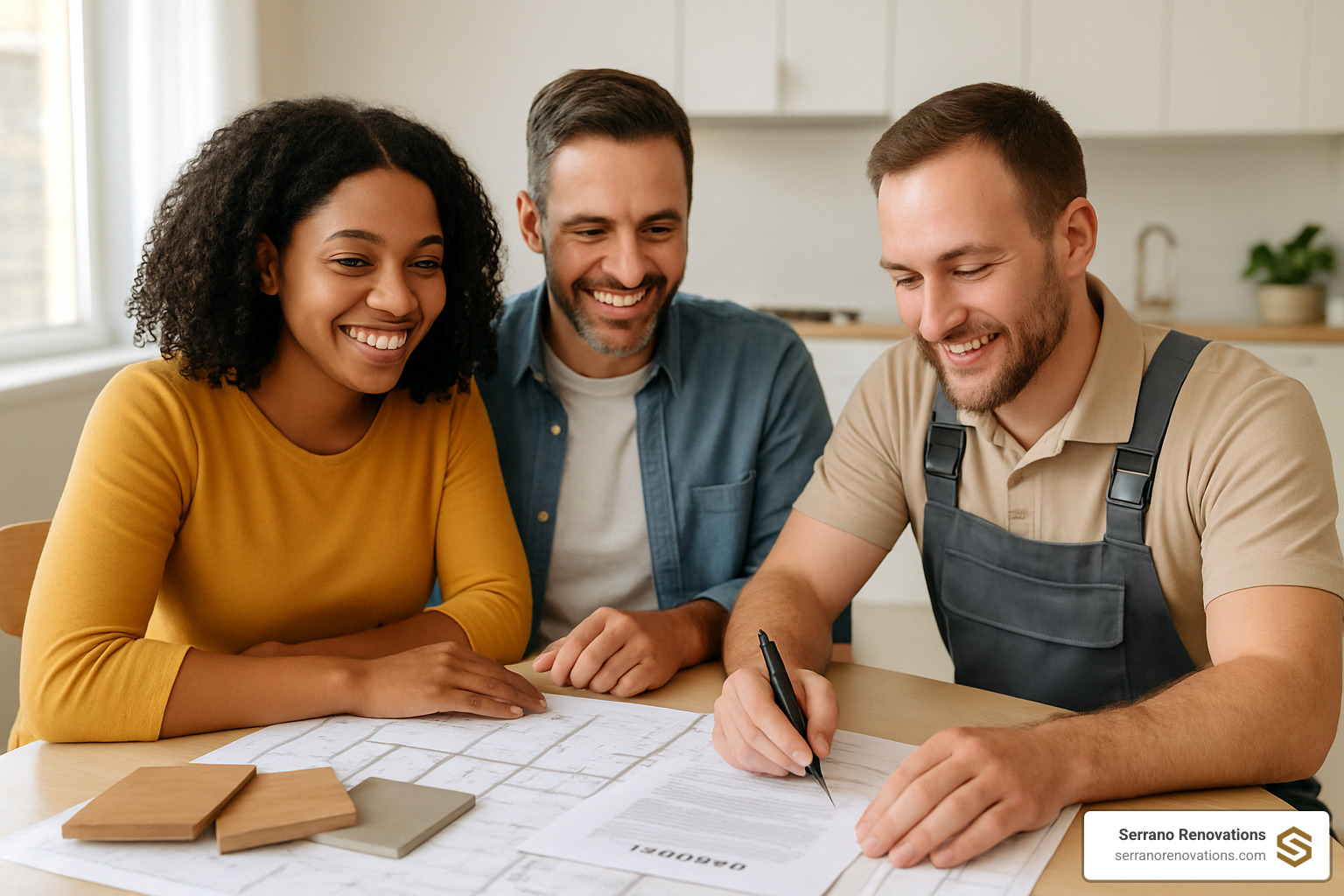Homeowners signing renovation contract with contractor - interior renovation contractor