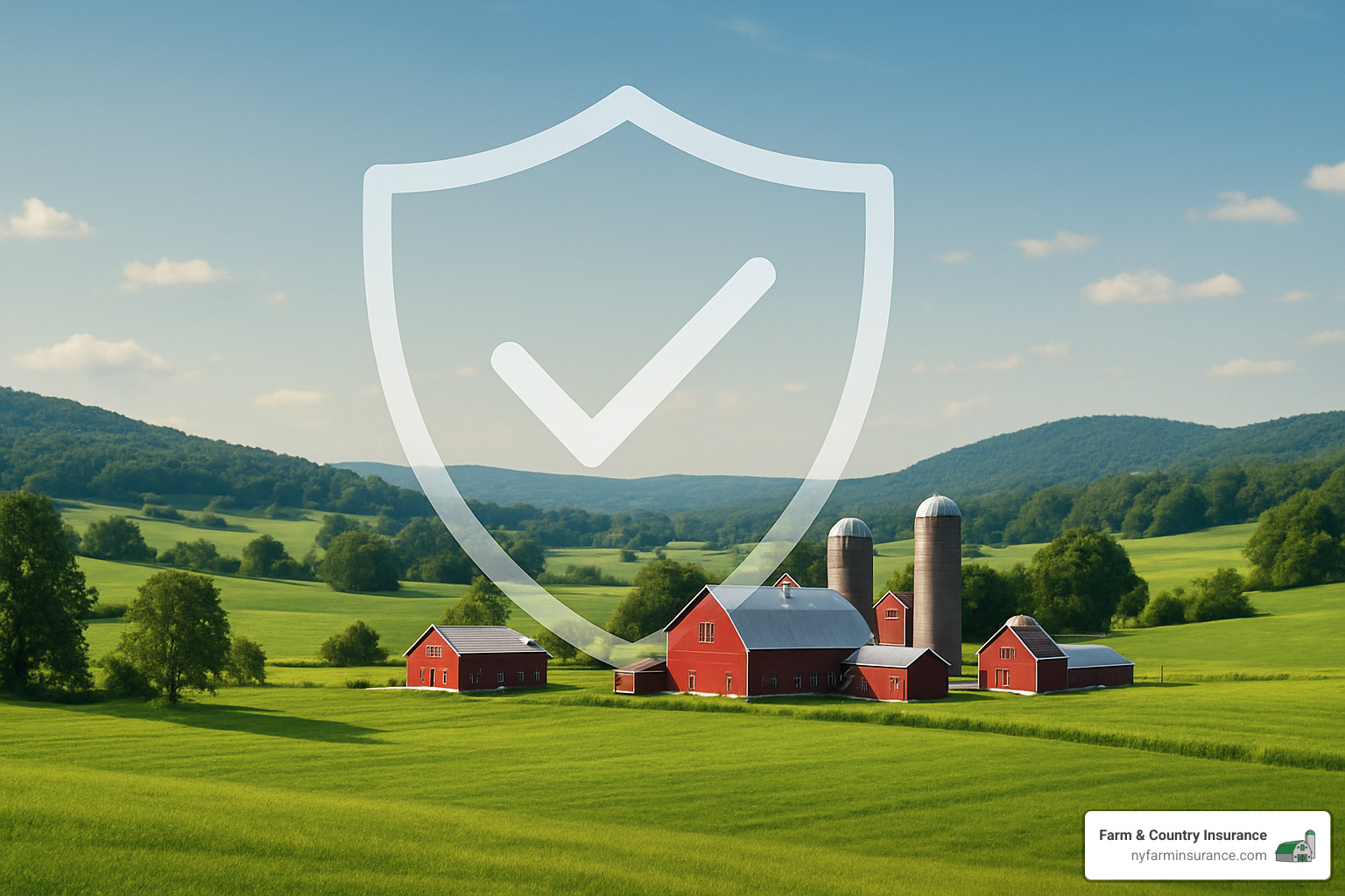 New York farm landscape with insurance protection concept - Crop and livestock insurance