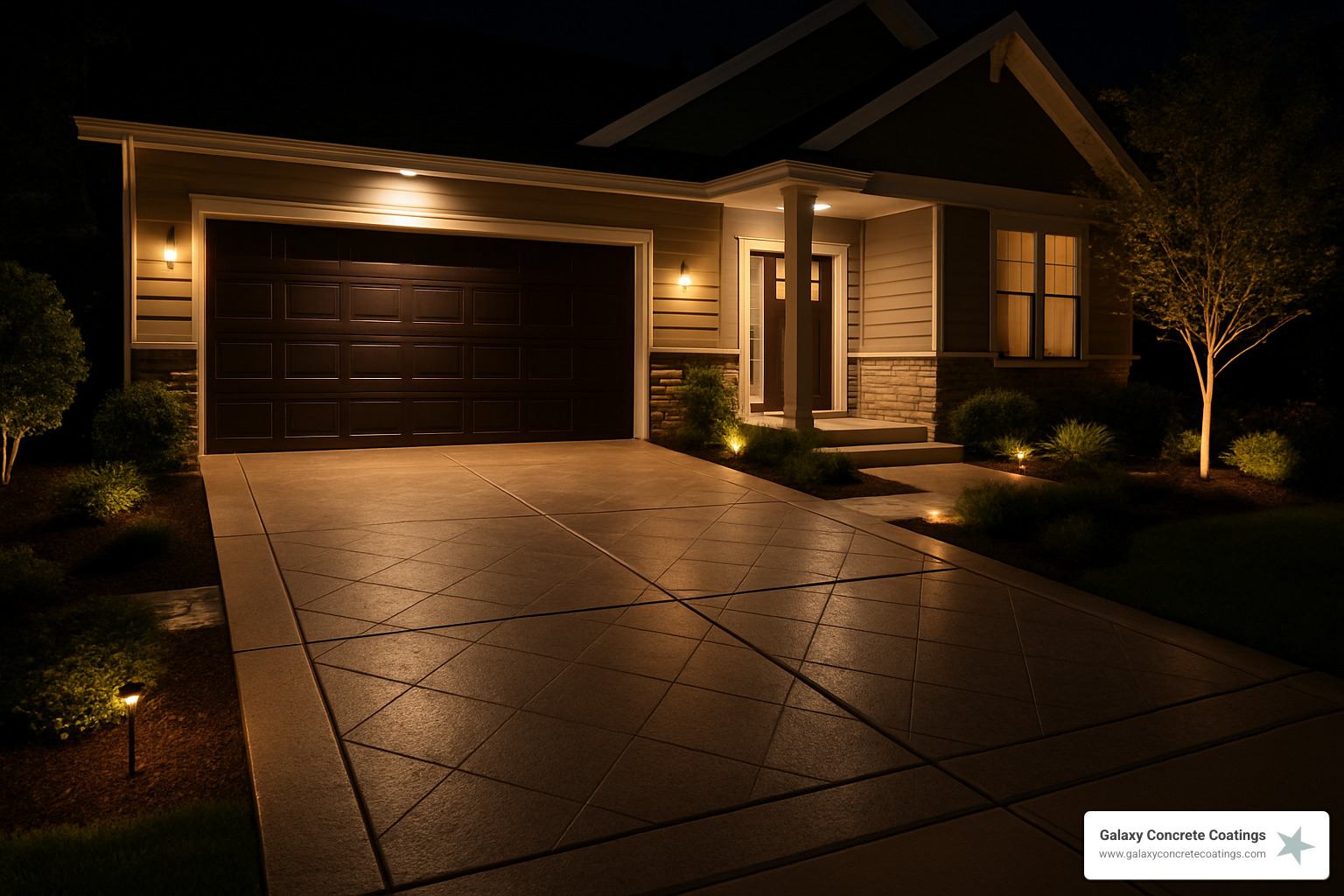 night view of beautiful concrete driveway - concrete driveway finishes night view of beautiful concrete driveway - concrete driveway finishes