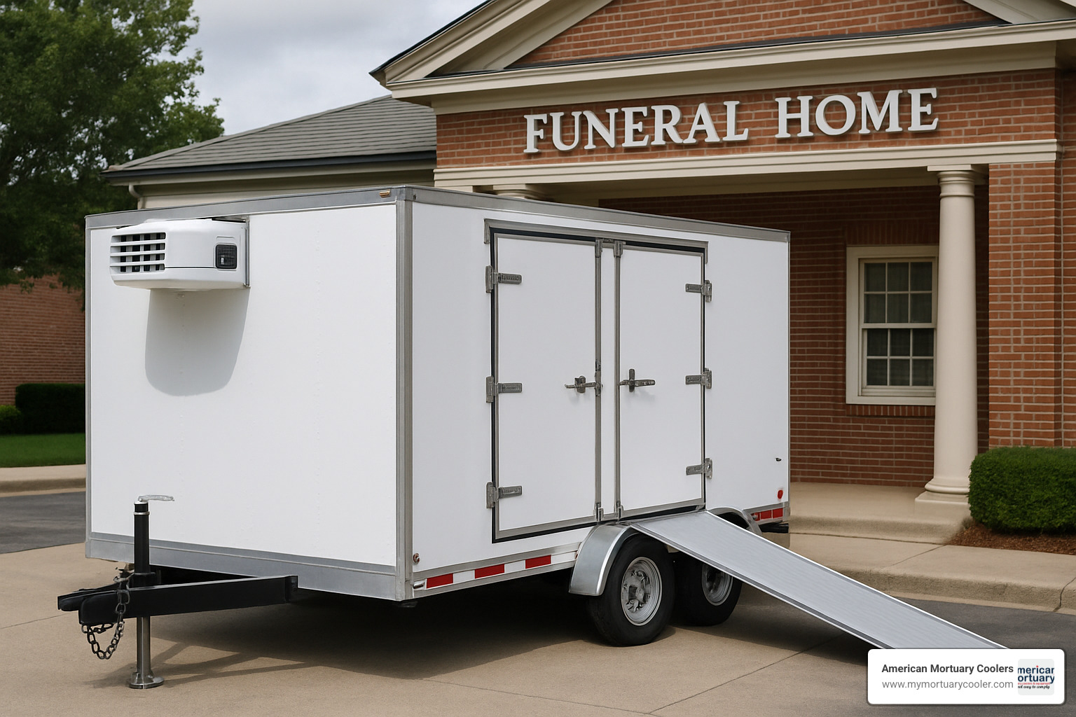Mobile trailer mortuary cooler for emergency or temporary use - funeral home cooler