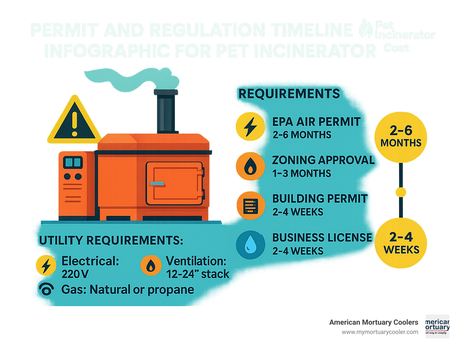 permit and regulation timeline infographic for pet incinerator installation - pet incinerator cost infographic 