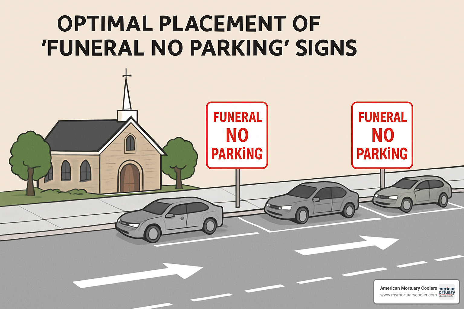 funeral no parking sign placement diagram showing optimal locations - funera no parking sign