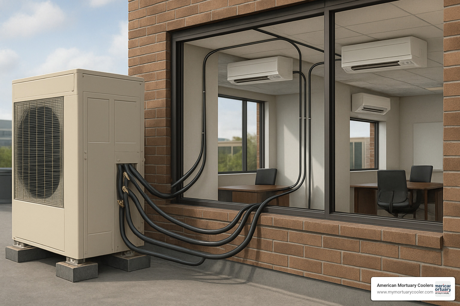 VRF system with multiple indoor units connected to outdoor condenser - commercial cooling