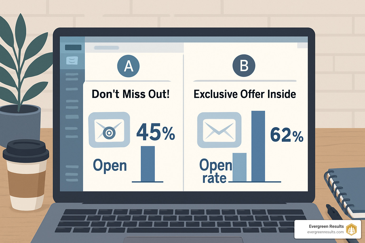 A/B testing email campaigns showing different subject lines and their impact on open rates - email marketing