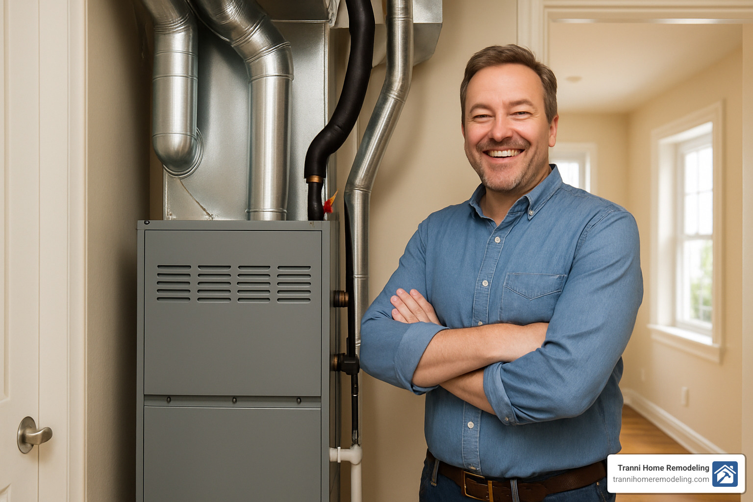 Happy homeowner with newly installed HVAC system - HVAC Installer Near Me